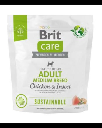 BRIT Care Sustainable Adult Medium breed Chicken &amp; Insect 1 kg hrana caini adulti talie medie, pui si insecte