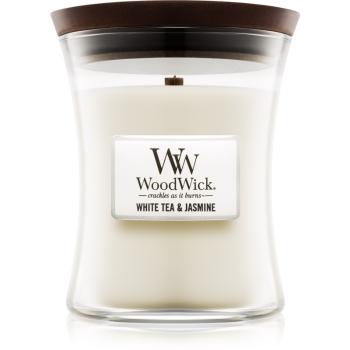 Woodwick White Tea & Jasmine lumânare parfumată  cu fitil din lemn 275 g