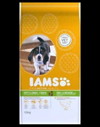 IAMS ProActive Health Puppy &amp; Junior Small &amp; Medium Breed Chicken Hrana uscata pentru catei si juniori de talie mica si medie (2 x 12 kg)