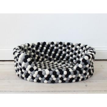 Pat cu bile din lână pentru animale de companie Wooldot Ball Pet Basket, 40 x 30 cm, alb - negru