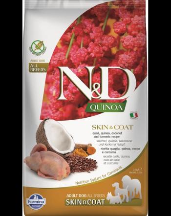 N&amp;D Dog Quinoa Skin &amp; Coat Quail 2.5 kg hrana uscata caini, cu prepelita