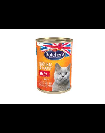 BUTCHER'S Natural&amp;Healthy Cat cu bucăți de vită în jeleu 400 g