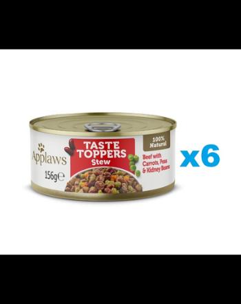 APPLAWS Taste Toppers Hrana umeda pentru caine, Tocana cu carne de vita, morcovi si mazare 6x156 g