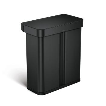 Coș de gunoi negru mat de reciclat/cu senzori de deschidere din oțel 58 l – simplehuman