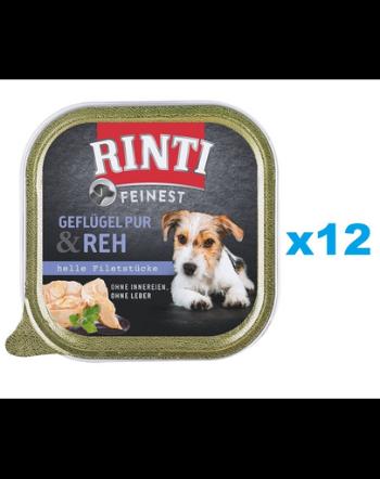 RINTI Feinest Poultry Pure&amp;Deer pasare si cerb 12x150 g mancare pentru caini