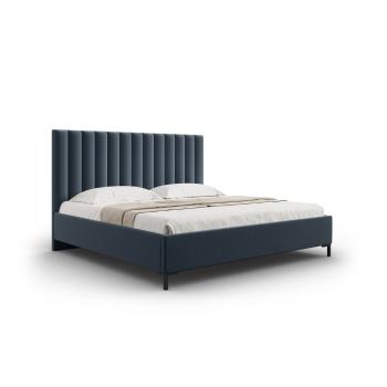 Pat matrimonial albastru închis tapițat cu spațiu de depozitare și somieră 200x200 cm Casey – Mazzini Beds