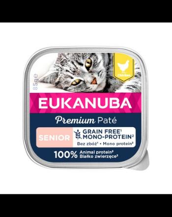 EUKANUBA Grain Free Senior Pateu monoproteic pentru pisici senior Pui 16 x 85 g