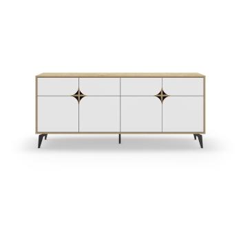 Comodă albă/în culoare naturală joasă cu aspect de lemn de stejar 185x79 cm Nola – Marckeric