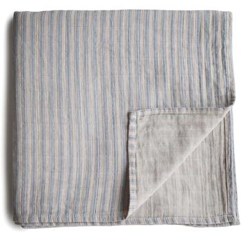 Mushie Muslin Swaddle Blanket Organic Cotton păturică de înfășat Blue Stripe 120cm x 120cm 1 buc