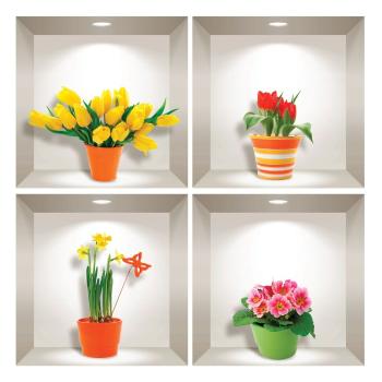 Set 4 autocolante 3D pentru perete Ambiance Prairie Flowers