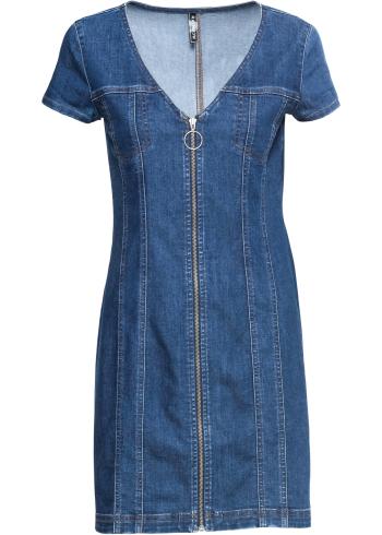 Rochie denim cu fermoar, poliester reciclat