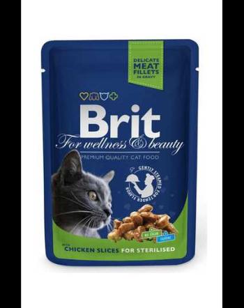 BRIT Premium Cat Adult Sterilised cu pui în sos 100g