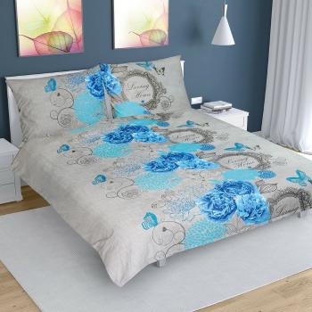 Lenjerie de pat din bumbac Trandafir, albastră, 220 x 200 cm, 2 buc. 70 x 90 cm, 220 x 200 cm, 2 buc. 70 x 90 cm