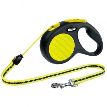 FLEXI Neon M, lesă retractabilă câini, 20kg, șnur, 5m, neon