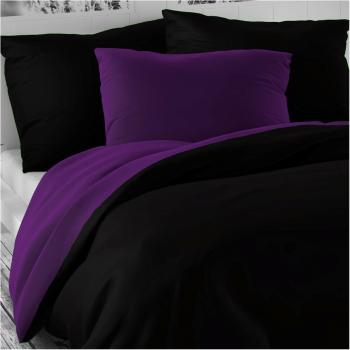 Lenjerie de pat din satin Luxury Collection, negru /violet închis, 140 x 200 cm, 70 x 90 cm