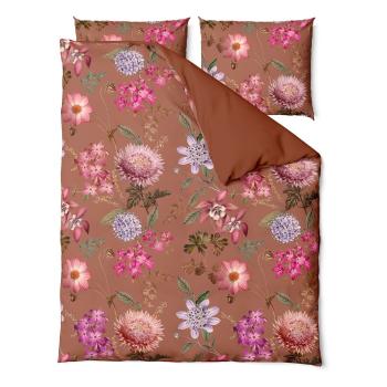 Lenjerie de pat din bumbac satinat pentru pat single Bonami Selection Blossom, 140 x 220 cm, maro teracotă