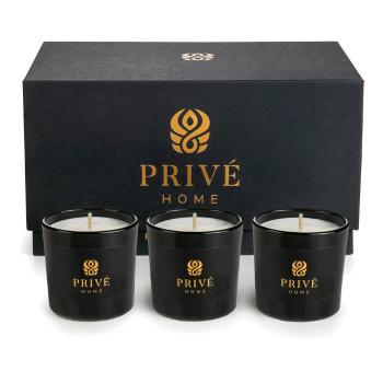 Set de 3 lumânări parfumate Privé Home Tobacco & Leather/Oud&Bergamot/Muscs Poudres