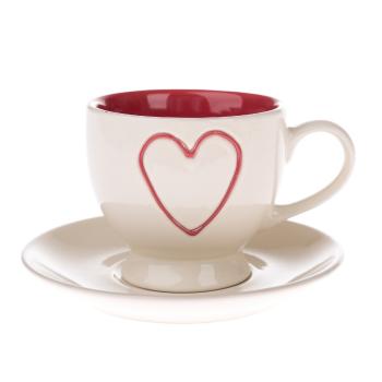 Ceașcă din ceramică cu farfurie Red Heart,  200 ml