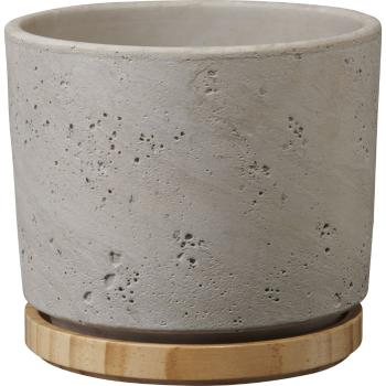 Ghiveci din ceramică cu farfurie din lemn Big pots, ø 14 cm, gri