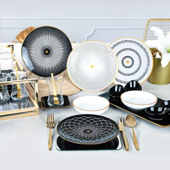 Set veselă cu 21 piese din ceramică My Ceramic, negru-alb