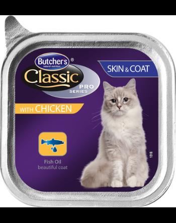 BUTCHER'S Classic Skin&amp;Coat Cat hrana umeda pisici, pate cu pui 100 g (3 + 1 GRATIS)