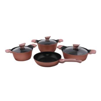 Set 4 vase de gătit din aluminiu și 3 capace Kütahya Porselen Basic, roșu