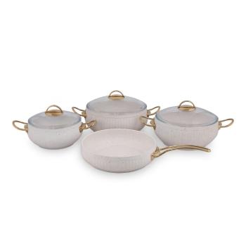 Set 4 vase de gătit din aluminiu cu 3 capace Güral Porselen Ruby, alb