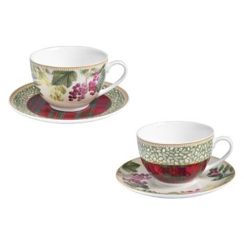 Set 2 cești din porțelan cu farfurioare Brandani Sottobosco Tea Cup