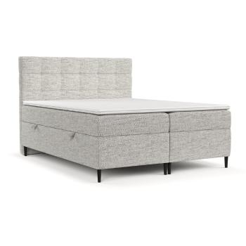 Pat boxspring gri deschis cu spațiu de depozitare 140x200 cm Urbaneo – Maison de Rêve