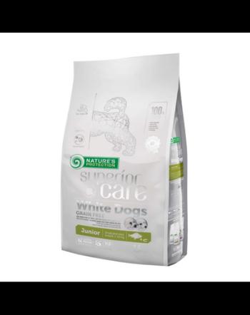 NATURES PROTECTION Superior Care White Dogs Grain Free White Fish Junior Small and Mini Breeds 1,5 kg hrana catei cu blana alba, talie mica, cu peste alb