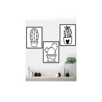 Set 3 tablouri în ramă neagră de Kate Louise Cacti, 15 x 20 cm