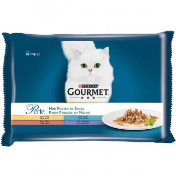 PURINA Gourmet Perle, 4 arome (Vită, Pui, Iepure, Somon), pachet mixt, plic hrană umedă pisici, (în sos), 85g x 4