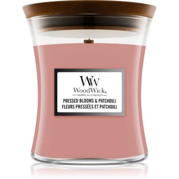 Woodwick Pressed Blooms & Patchouli lumânare parfumată  cu fitil din lemn 275 g