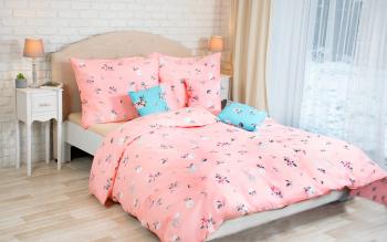 Lenjerie de pat din bumbac FLORAL - roz - Mărimea pat dublu 220x200 + 2x70x90 cm