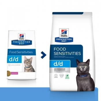 HILL'S Prescription Diet d/d, Rață cu Mazăre, dietă veterinară pisici, hrană uscată, piele & blana, sistem digestiv, 3kg