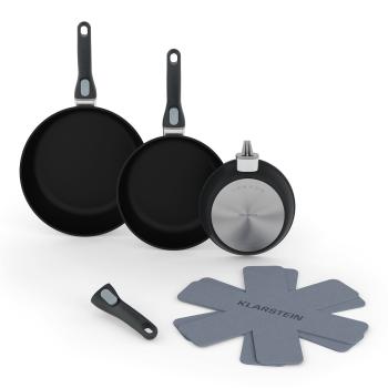 Klarstein Noto Endurance, set de tigăi, aluminiu forjat, 3 dimensiuni, 2 protecții din pâslă