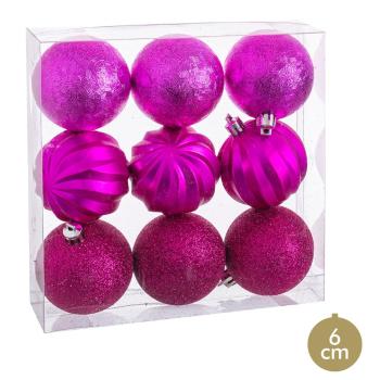 Set 9 globuri de Crăciun  Casa Selección , ø 6 cm, roz-fucsia