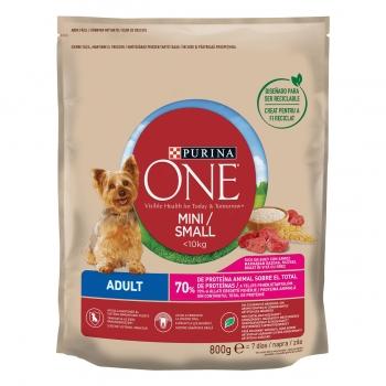 PURINA One Mini Adult, Vită cu Orez, hrană uscată câini, 800g