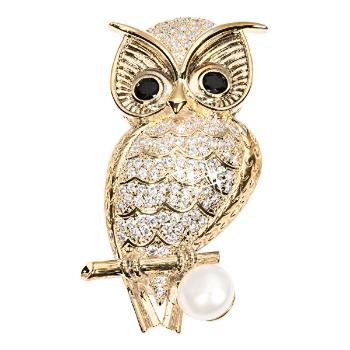 JwL Luxury Pearls Owl broșă de aur cu perle autentice și cristale JL0509