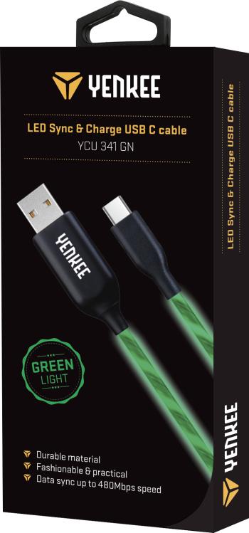 Cablu de sincronizare si incarcare USB tip C iluminat - verde - Mărimea 1 m