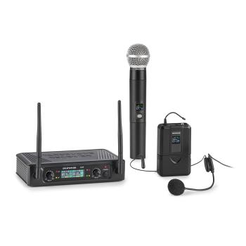 Auna Pro UHF200F-HB, set de microfoane fără fir UHF cu 2 canale, receptor, microfon portabil, emițător