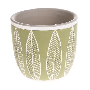 Recipient ceramic ghiveci Frunze, verde, 10,5x 10 x 10,5 cm