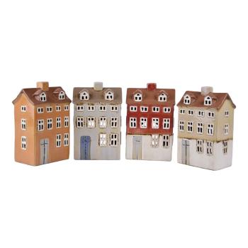 Set de 4 sfeșnice din ceramică în formă de casă Ego Dekor, înălțime 11,8 cm