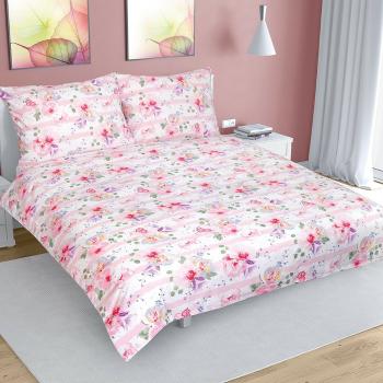 Lenjerie de pat din bumbac Floare cu dungi, roz, 240 x 220 cm, 2 buc. 70 x 90 cm, 240 x 220 cm, 2 buc. 70 x 90 cm