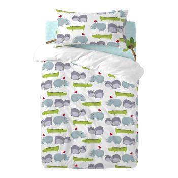 Lenjerie de pat din bumbac pentru copii, pentru pat de o persoană Mr. Fox Hippo, 115 x 145 cm