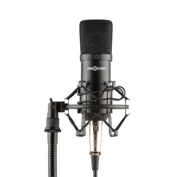 OneConcept Mic-700, microfon de studio, Ø 34 mm, uni spin, protectie impotriva vantului, XLR, negru