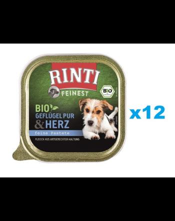 RINTI Feinest Bio Poultry Pure&amp;Poultry hearts pentru caini 12x150 g pasare