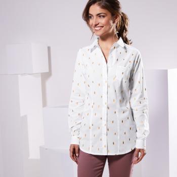 Bluza tip camasa cu imprimeu - albă/aurie - Mărimea 38