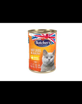 BUTCHER'S Natural&amp;Healthy Cat cu bucăți de pui în jeleu 400 g
