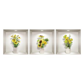 Set 3 autocolante 3D pentru perete Ambiance Yellow Flowers